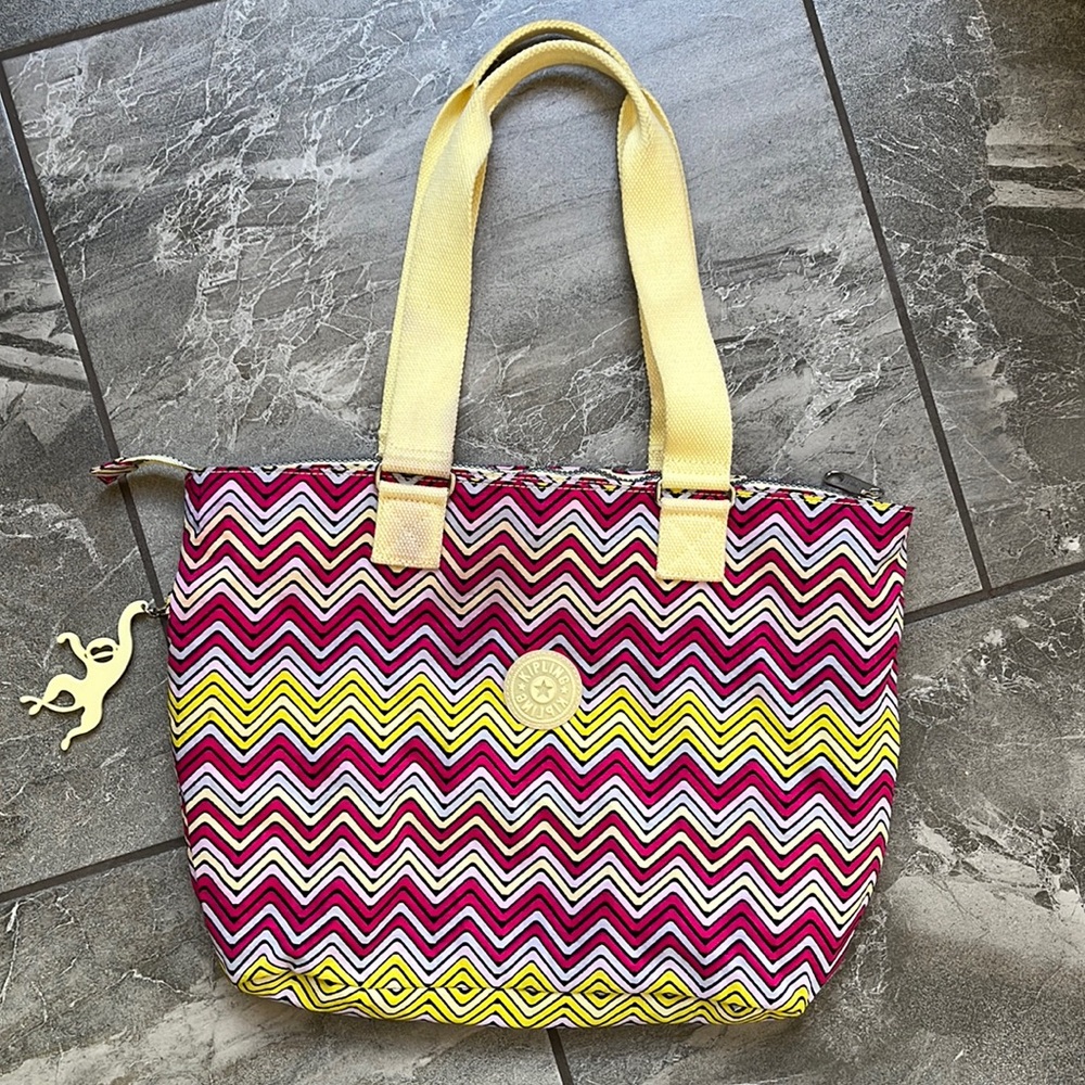 💛 Kipling Nylon Neon tote bag yellow and pink two straps